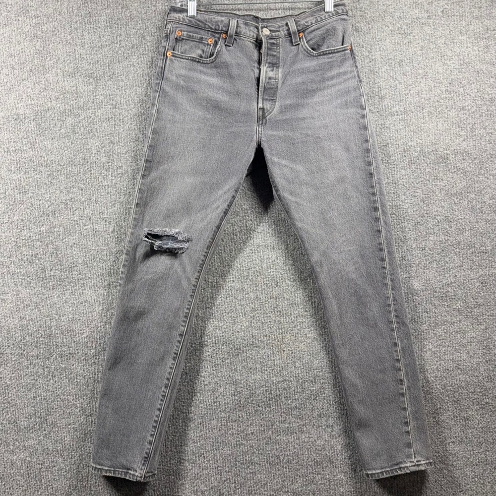 LEVIS 501 Jeans Mens W29‎ L30 Premium Original Fit Skinny Distressed Black Big E
